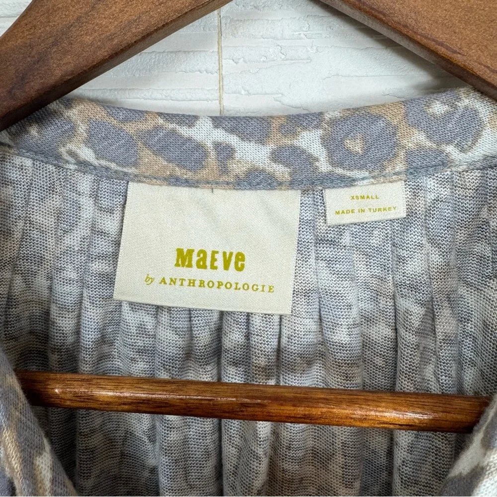 Anthropologie Maeve Leopard Linen Puff-Sleeved Top‎